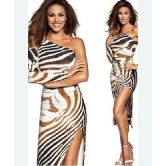 Chiara Boni Dresses & Skirts - Chiara Boni La Petite Robe Zebra‑Print One‑Shoulder Midi Dress Sz 4 NWT